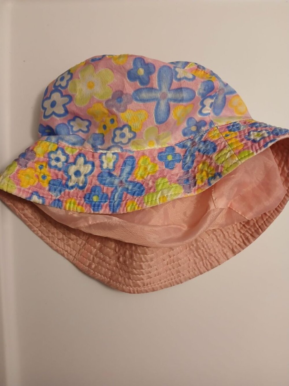 Girls Pink Flower Sun/Bucket Hat